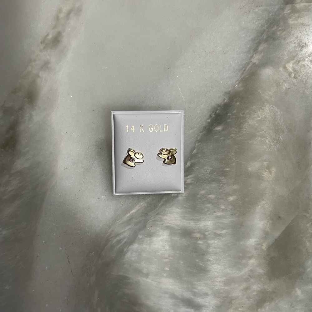 14K Gold Earrings Bunny with pink